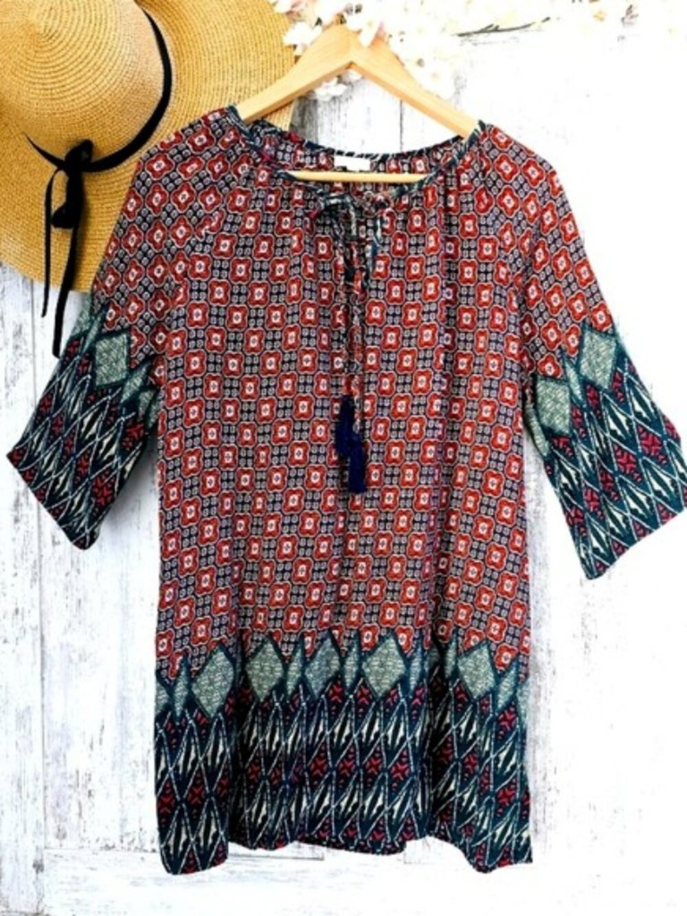 Ganji Women's Mini Dress Size Medium Sheath Bohemian Retro Vacation Pullover Y2K